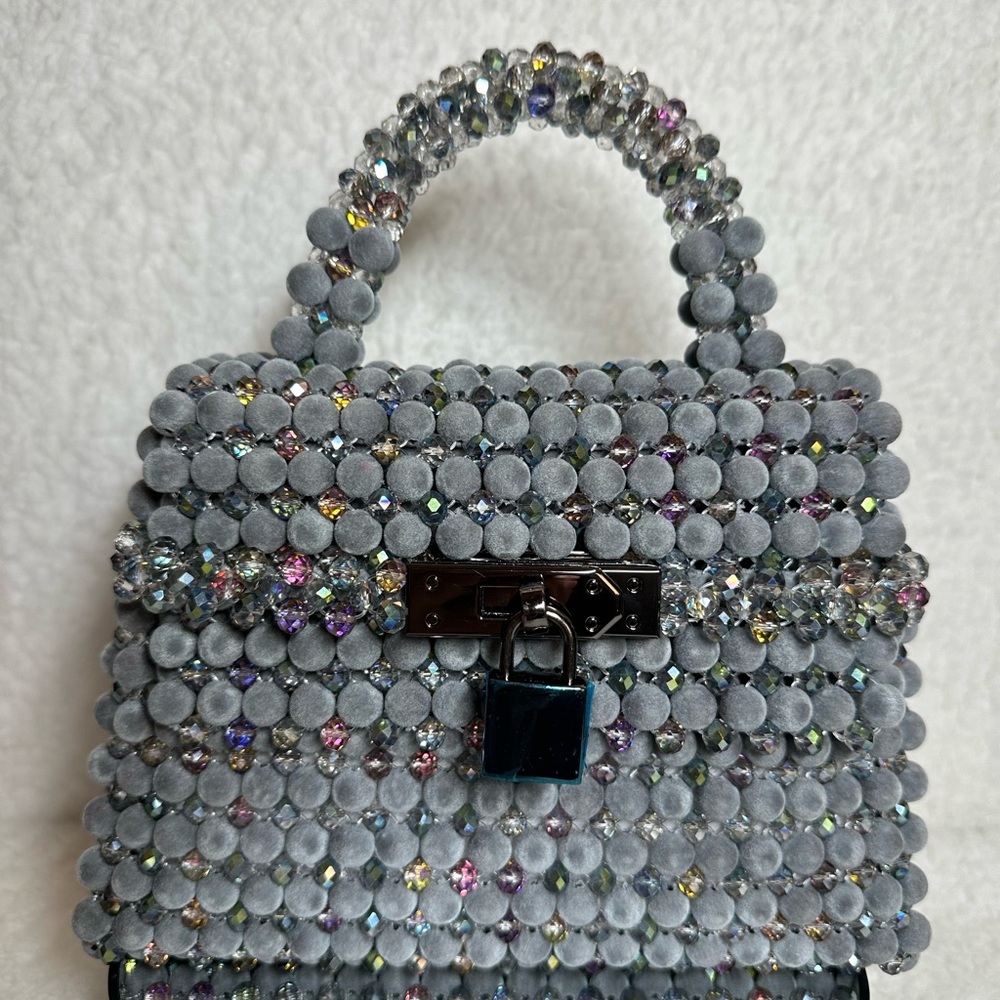 Elegant Gray Beaded Handbag